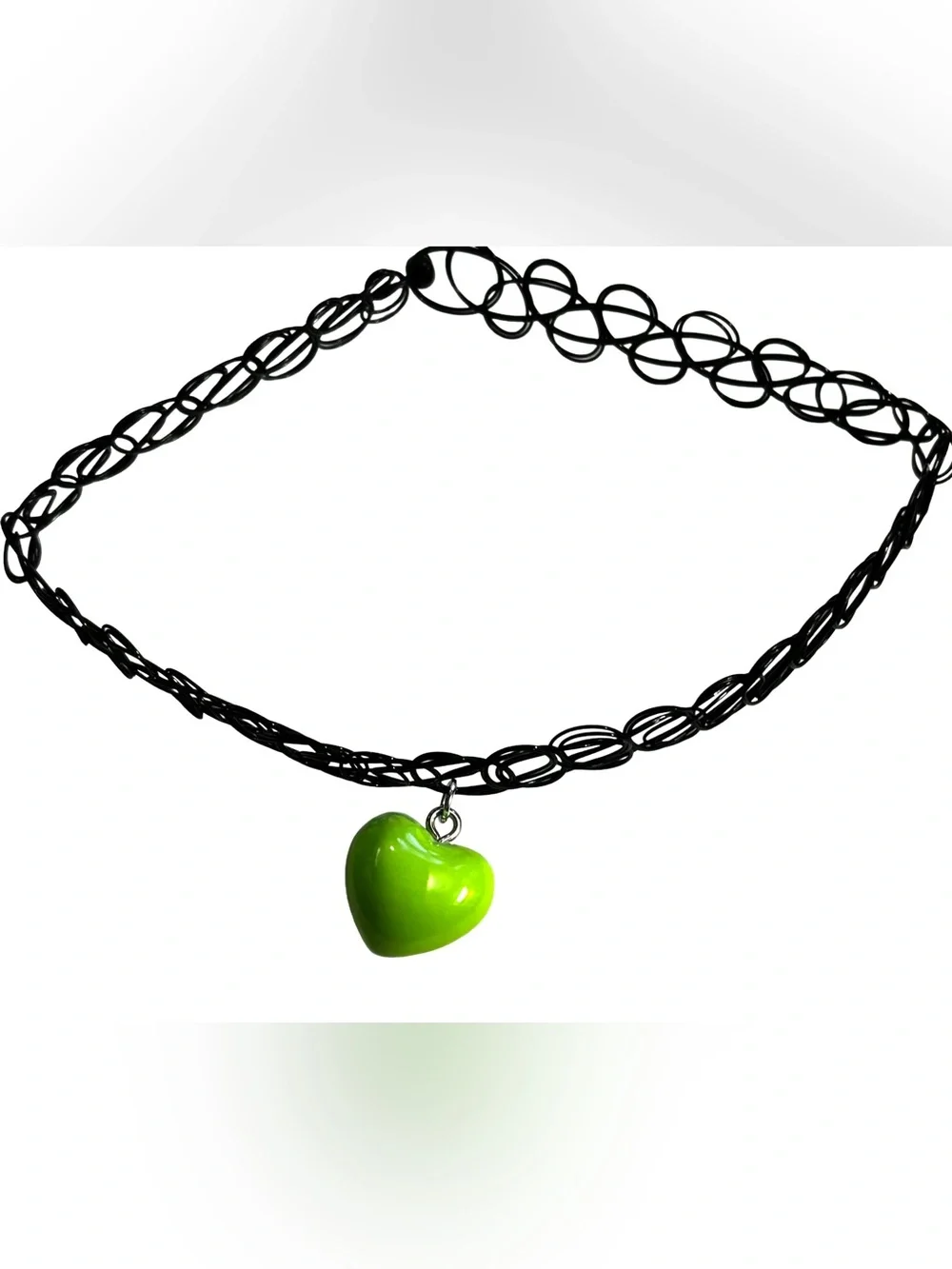 Black Tattoo Choker with Green Heart Charm